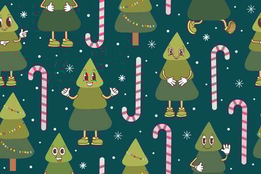 Trendy seamless Christmas pattern with festive elements vector