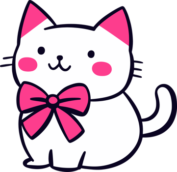 Cute Cartoon Cat with Pink Ears and Bow - Adorable Kawaii Style Illustration png