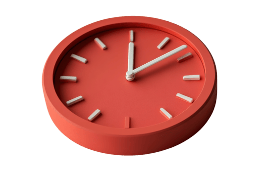 Unique red wall clock with minimalist design showcasing modern timekeeping features indoors png