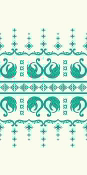 Fleur de lis Green Embroidery Motif Ethnic ikat Seamless Pattern, Textile illustration, print striped, ornament floral, Emerald on Cream Background Scroll work, carpet, saree, swan, hand draw. vector