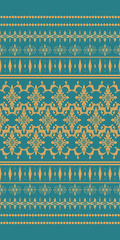 Elegant Rich Gold with Floral and Petal Weaves Fleur de lis Pattern Seamless Design on Green Background. Ethnic Traditional Flowers for fabric designs, curtains, upholstery, invitations greeting card. vector