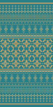Classy Fleur de lis Motif Design Gold Embroidery on Dark Green Background with Geometric Diamond Ornament Decoration Seamless Pattern. For Elegant Textile Design. Hand draw Weaves Silk, Saree. vector