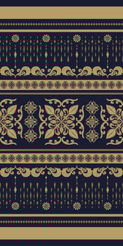 Elegance of Gold Weaves Luxury Embroidery. The Mystery Night Nature Seamless Pattern on Black Background. Scroll Ornate illustration Elegant Textile Design, fleur de lis, wallpaper, hand draw. vector