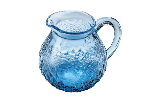 Elegant blue glass pitcher showcasing textured design perfect for dining and entertaining png
