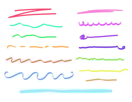 Marker underlines set, brush pen hand drawn color illustrations. Lines collection isolated on white. vector