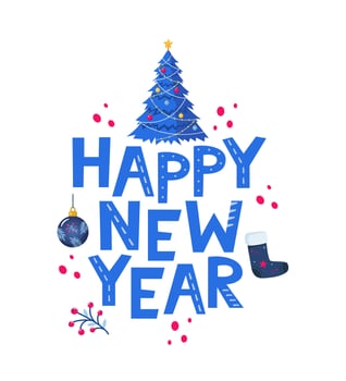 Happy New Year text decorated lettering. Typography for cards, poster, t-shirt, invitations, other types design. illustration. vector
