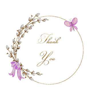Watercolor Easter Wreath with inscription Thank you, and Willow Branches for Invitation png