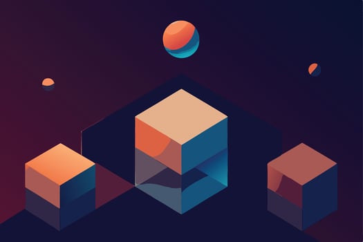 Abstract Geometric Cubes, Planets, Space, Isometric, Design, Art, Background, Gradient, Colors vector