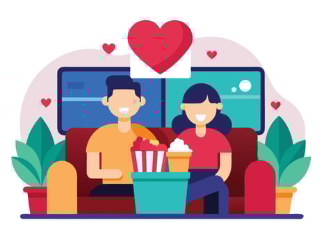 Valentine's Day Couple Watching Movie on Love Day vector