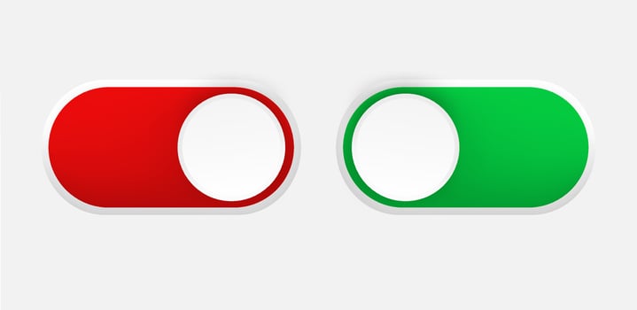 Interface toggle buttons set. On Off switch. 3d element idolated on white background vector