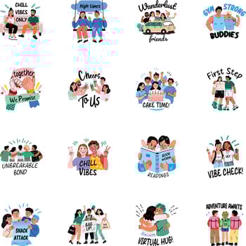 Set of Flat Style Cute Friends Stickers vector