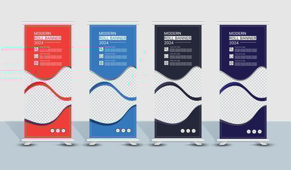 Modern abstract yellow, blue, dark roll up banner template design vector