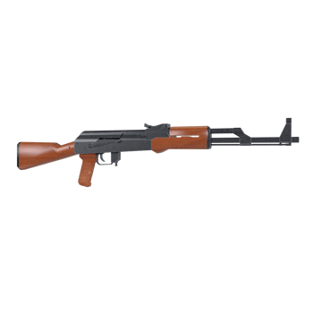 Military-style rifle with wood accents on clear background png