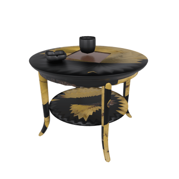 Stylish round coffee table with decorative elements in modern design png