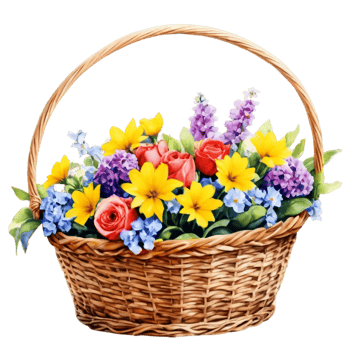 A basket with many flowers png