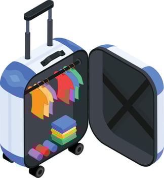 Open Suitcase with Clothes and Accessories vector