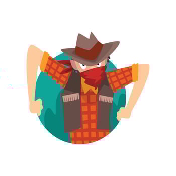 Cowboy Man Climbing Out of Triangular Shape Cartoon Illustration vector