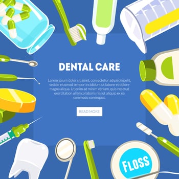 Dental Care Banner Template, Dentist Tools and Equipment, Dental Clinic Service, Mobile Website, Landing Page Design Element Illustration vector