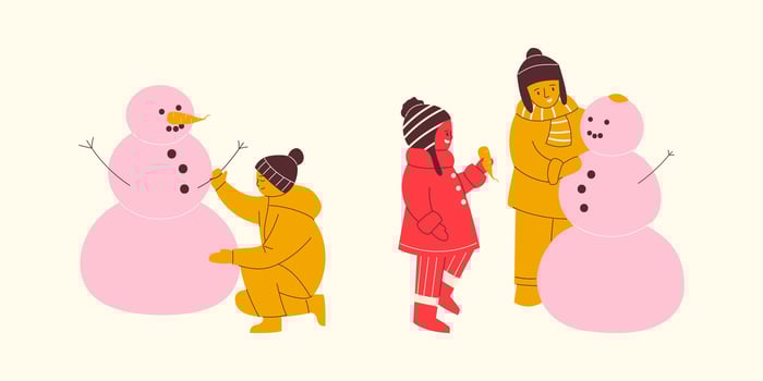 Children building snowman. Winter children's games vector