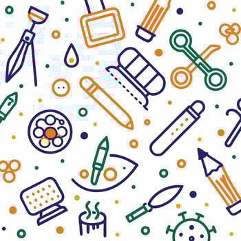 art supplies and tools in a seamless pattern vector