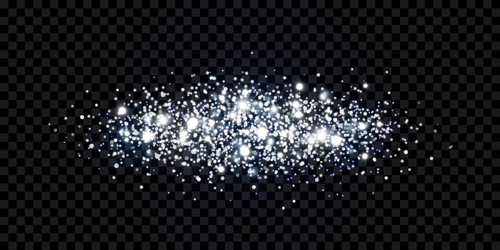 Silver glitter, sparkles, confetti. Isolated scattering particles with light effect. Transparent abstract white element with flares, glare and stars. Luminous points for luxurious banners, designs. vector