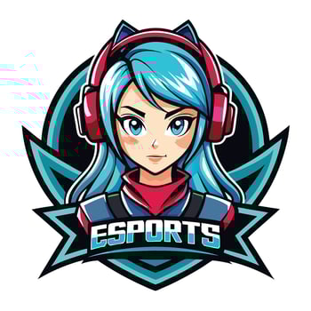 esports girl with headphones and blue hair vector