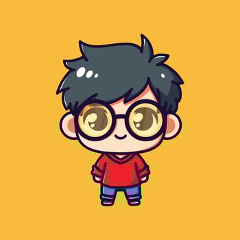 A cute cool Boy with glasses cartoon character Illustration vector