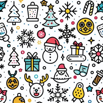 christmas seamless pattern with snowflakes, reindeer, santa claus and other vector