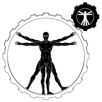 The vitruvian man is shown in a black and white drawing png