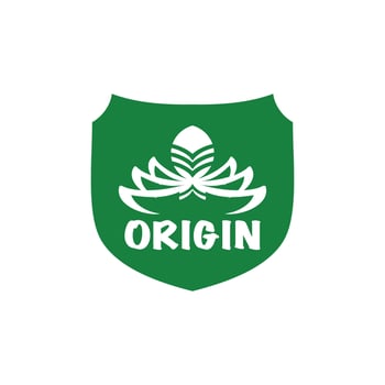 Oriental origin logo template. Flower and egg in shield. Simple logo template in green color. Shield logotype idea or it could be another abbreviation for your company vector