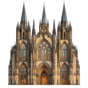 A large gothic cathedral with many windows png