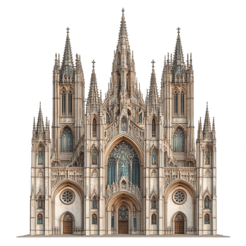 A large cathedral with many windows and spires png