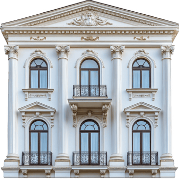 A white building with ornate windows and balconies png