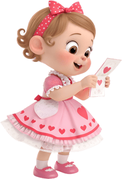 Adorable Cartoon Baby Girl Posing for Valentines Festival Cheer. . png