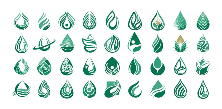 Nature water drop leaf human logo design set vector