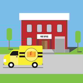 Red Post Office Building With Delivery Truck vector