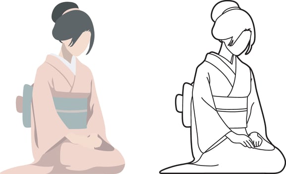Japanese Woman Wearing Kimono Bowing. vector