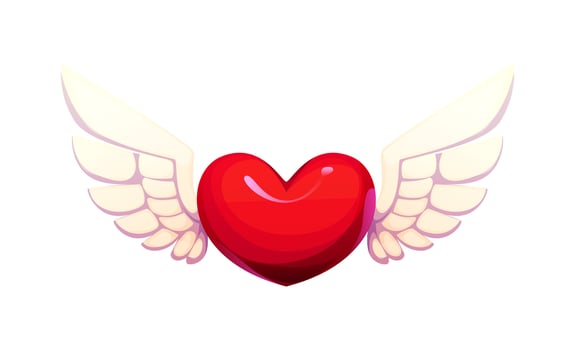 Cartoon red heart with angelic wings, love symbol vector