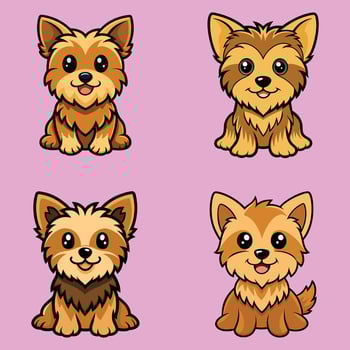 Adorable Set of Yorkshire Terrier Dogs Sitting Clipart Illustrations vector