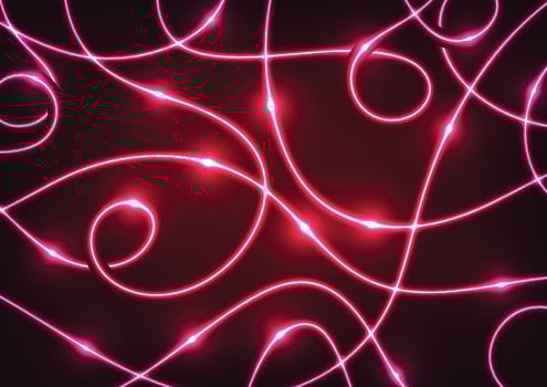 Red random light line curve wavy dark background vector