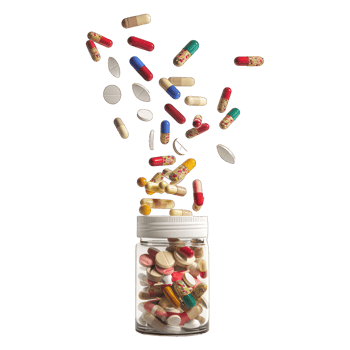 capsules coming flying out of jar transparent background png