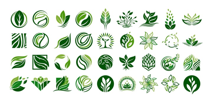 Simple natural plant leaf logo design set vector