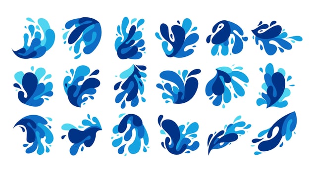 Flat blue water splash design set vector