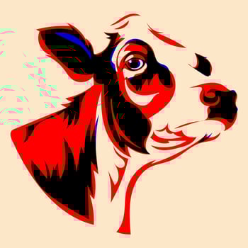 Colorful, fancy cow. Avatar, badge, poster, logo templates, print. illustration with Riso print effect in flat cartoon style vector