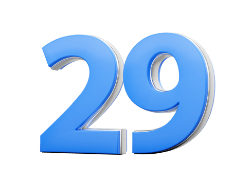3D Number 29 Twenty Nine Made Of Blue Body With Silver Outline 3D Illustration png