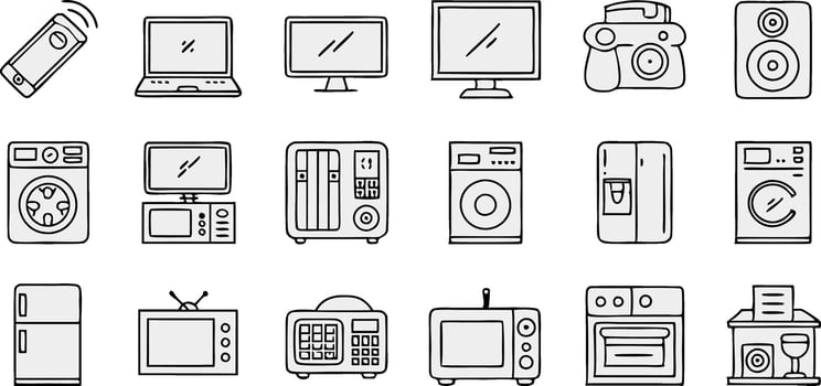 Home Appliances web icons in line style. Household appliance, vector