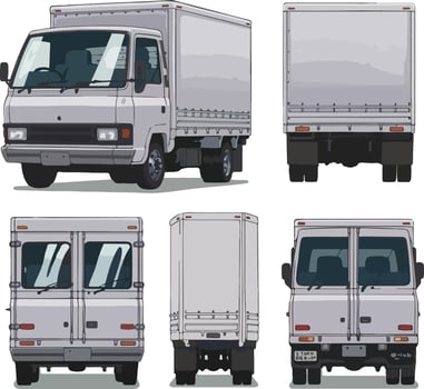 Lorry with blank surface realistic advertising mockup side view, front and rear on white background illustration vector