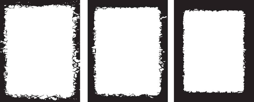 Triple Grunge Frame Collection A Trio of Distressed Borders Featuring Rough, Uneven Edges and Splatter Patterns for Edgy and Artistic Visual Projects vector