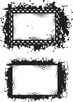 Dynamic Dual Grunge Photo Frames, Checkered Pattern and Chaotic Ink Splatter Borders with Dotted Inner Patterns for Edgy and Artistic Visual Displays vector