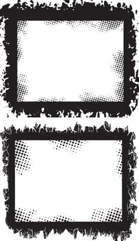 Edgy and Artistic Dual Grunge Photo Frames Featuring Intricate Chain-Like and Wavy Borders with Splattered Black Backgrounds and Dotted Shading for Unique Visual Displaysnt vector